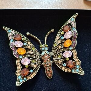 Multicolored Gemstone Butterfly Brooch